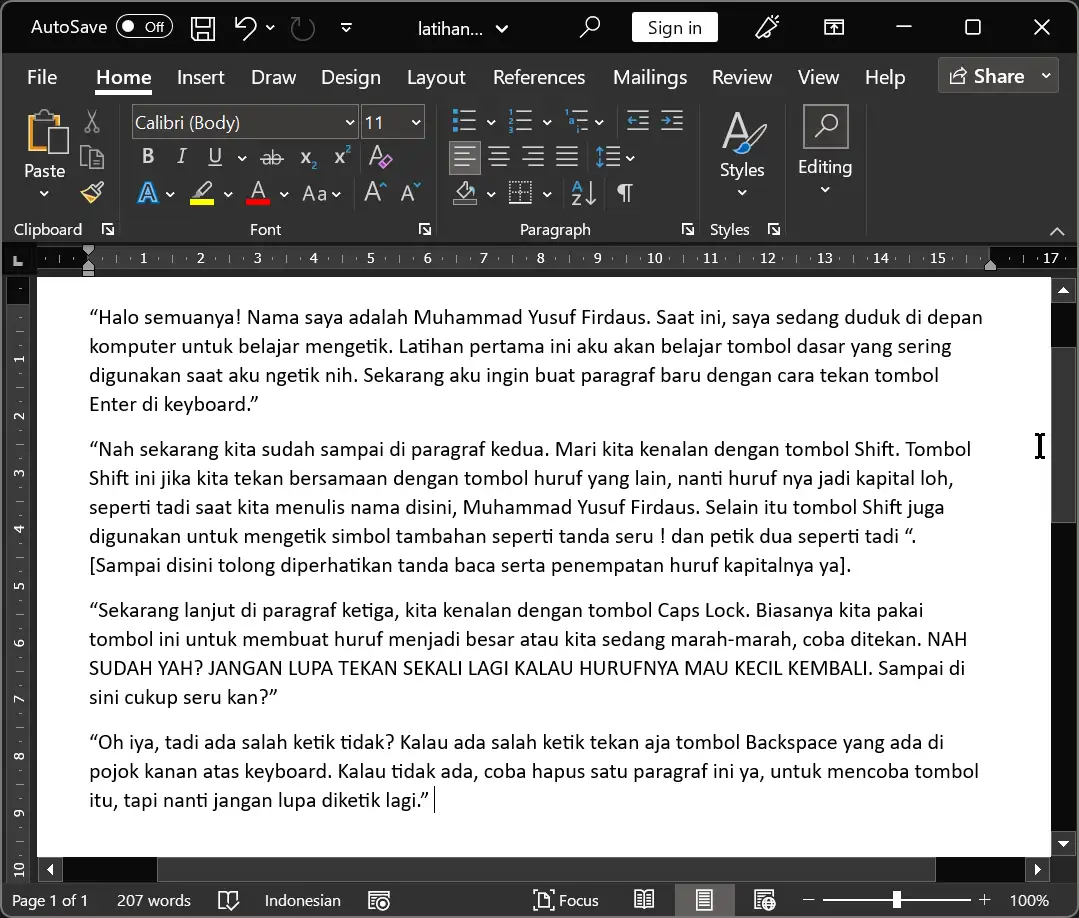 Hasil Latihan Mengetik