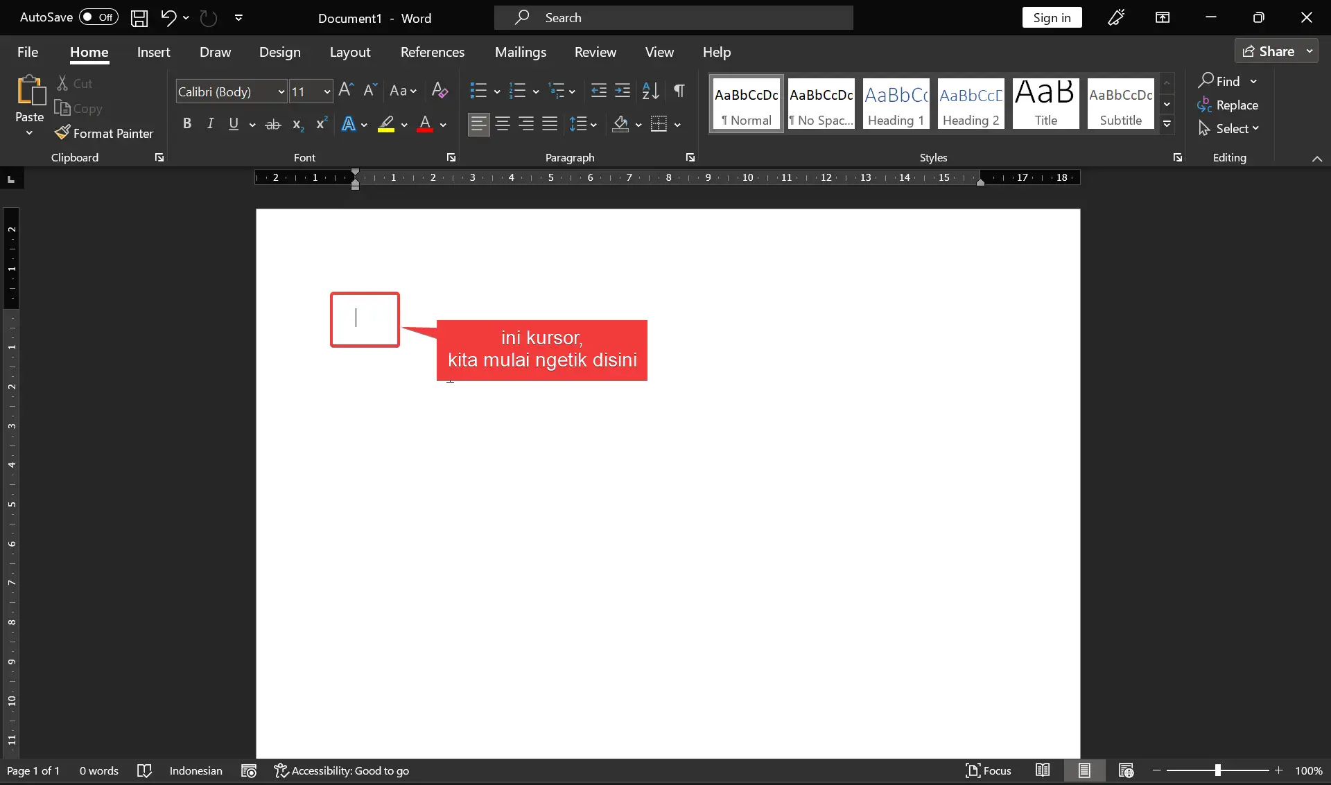 Tampilan Dokumen Kosong Word